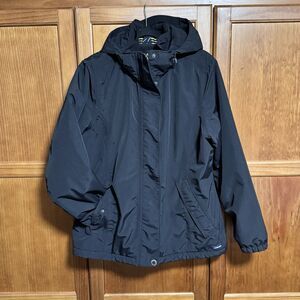 Lands End Women’s All-Weather Squall Hooded Jacket Coat black L 14-16